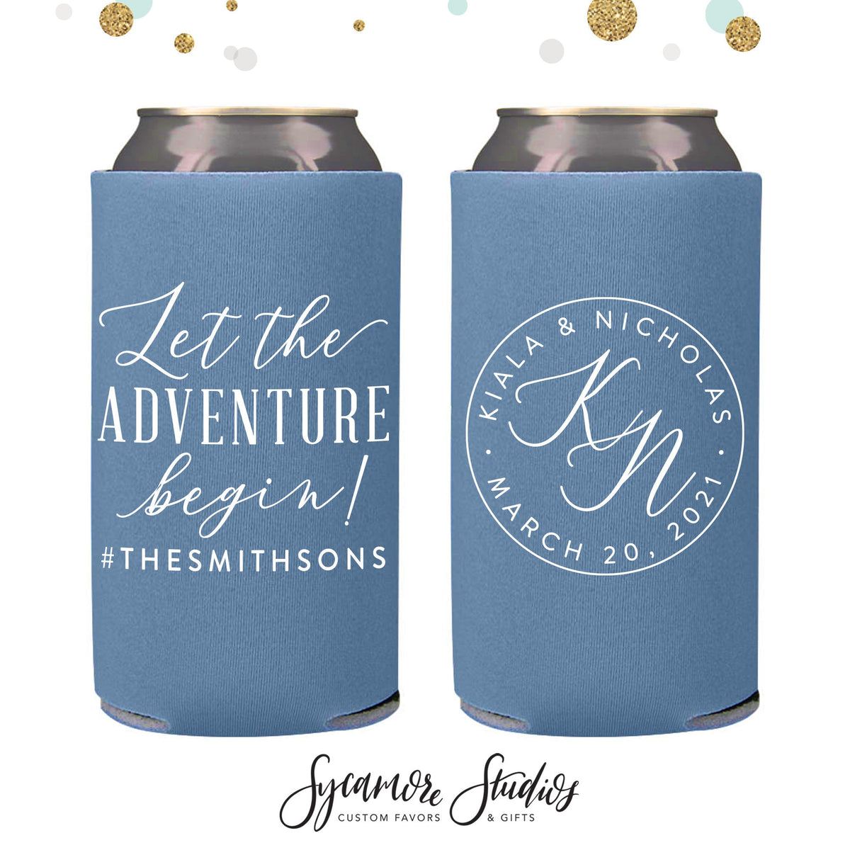 Slim Wedding Can Cooler #137S - Let The Adventure Begin