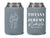 May include: Two slate blue wedding-themed can coolers. One cooler features a line drawing of a couple walking hand-in-hand. The other cooler displays the names &#39;Tiffany + Jeremy Roberts&#39; and the date &#39;08.17.2024&#39; in white lettering.