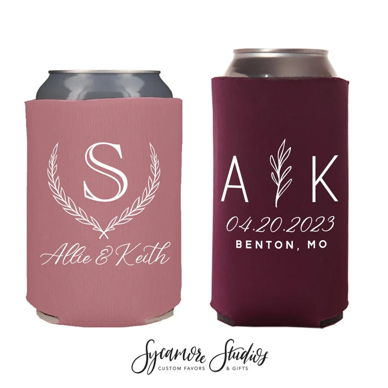 Wedding Regular & Slim Can Cooler Package 114RS Monogram Wreath