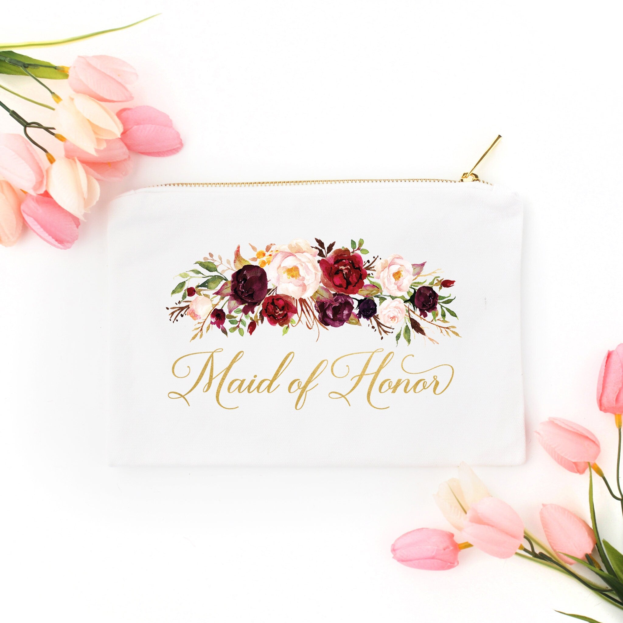 Floral Bridesmaid Makeup Bag, Personalized Bridesmaid Gift