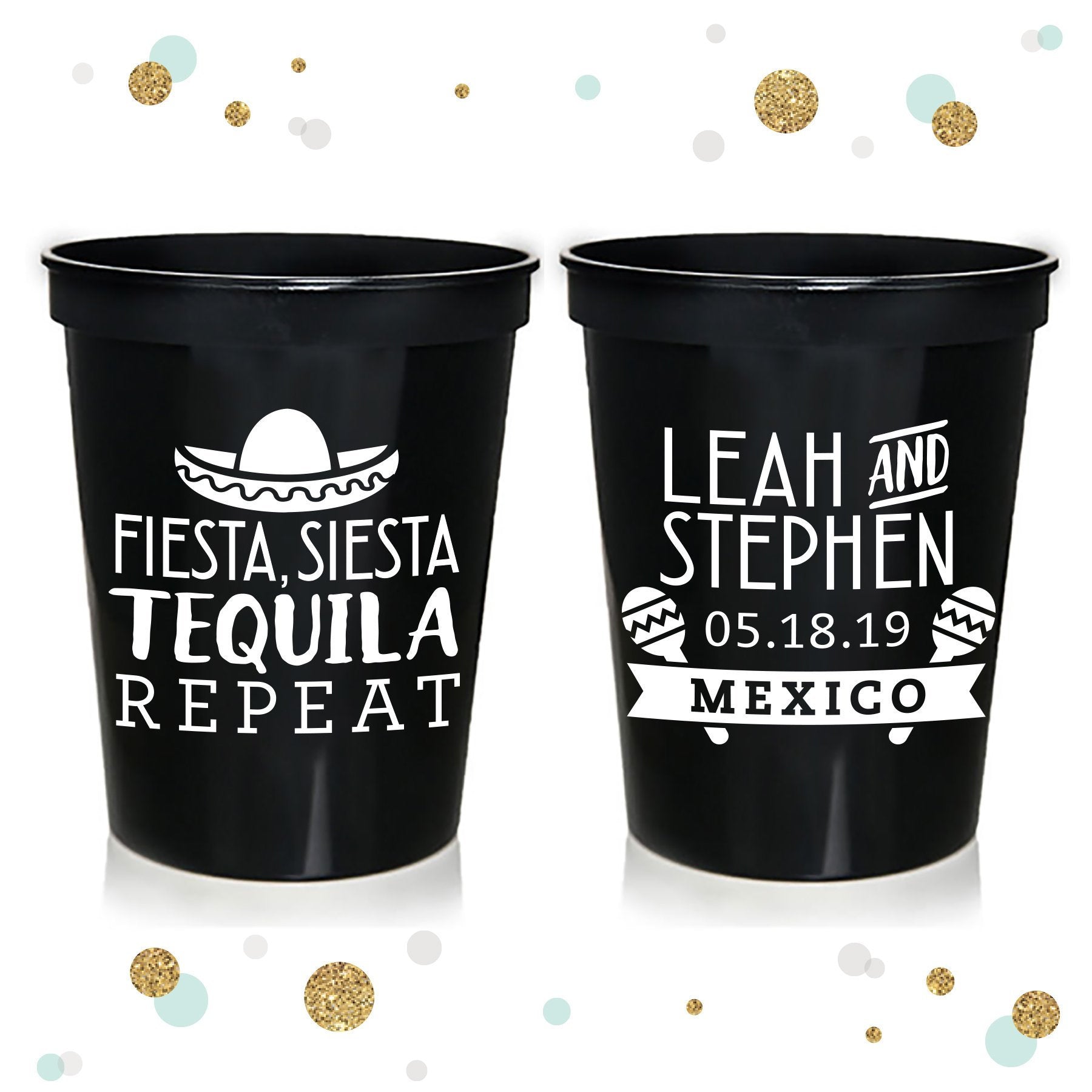 Personalized Fiesta Wedding Stadium Cups, 16oz, Mexico Wedding