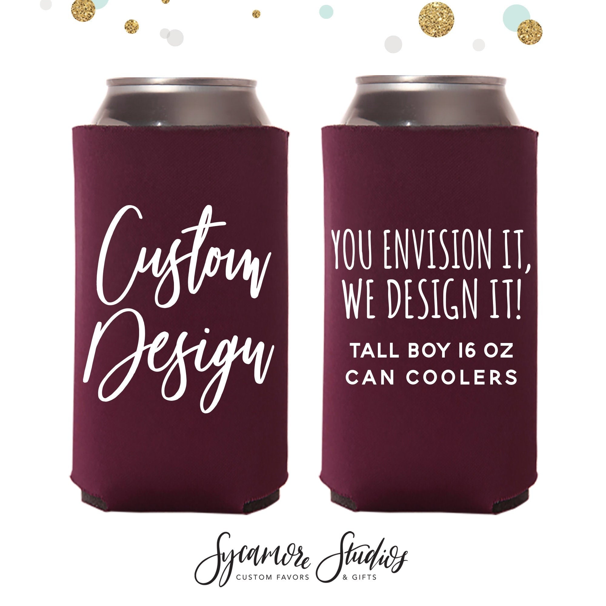 Custom Tall Boy 16oz Wedding Can Cooler Your Custom Design