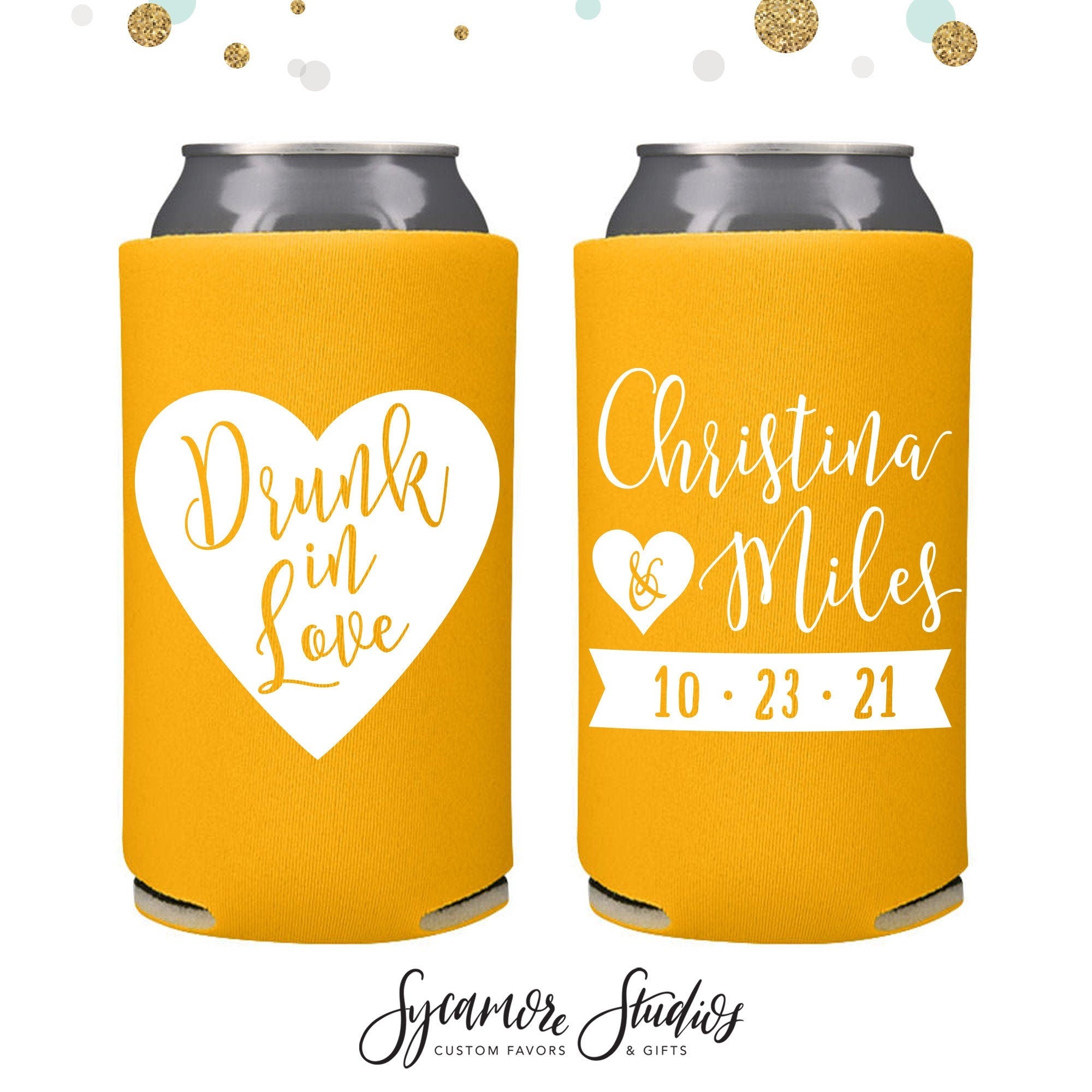 Order Drunk In Love - Slim 12oz Wedding Can Cooler #42S - Wedding Favors, Beverage Insulators, Beer Huggers, Wedding Favor, Beer Holder, Skinny